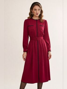 VINTAGE ROUIE - Belted Midi Dress